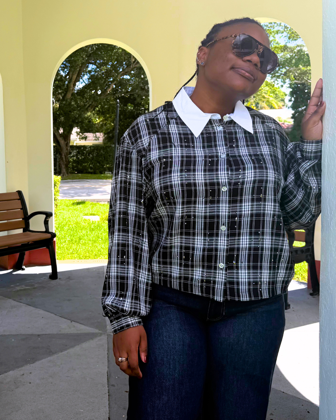 Cropped Stardust Shirt with Contrasting Collar plus-size - AMOUR781