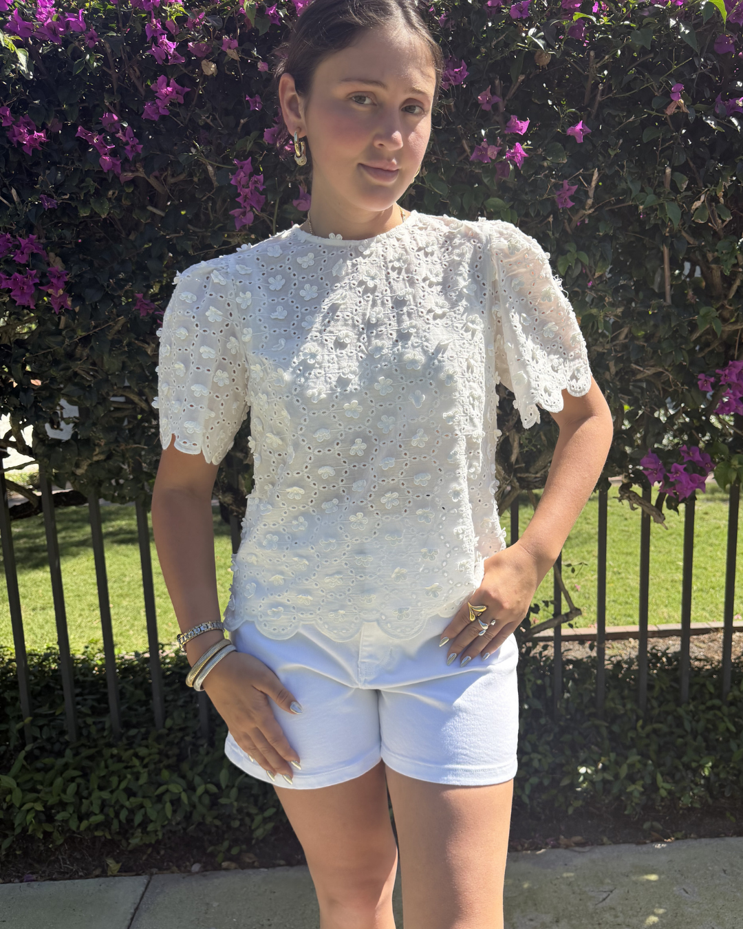 Scalloped short sleeve top plus-size - AMOUR781
