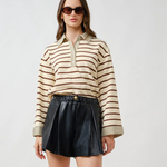 STRIPED POLO TOP WITH CONTRAST COLLAR plus-size - AMOUR781