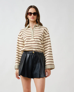 STRIPED POLO TOP WITH CONTRAST COLLAR plus-size - AMOUR781