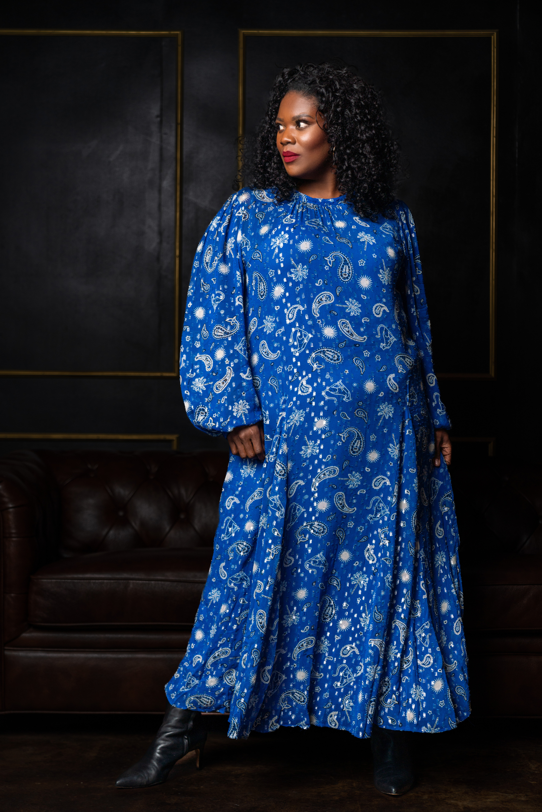 BLUE RUNNING PAISLEY BIBI DRESS plus-size - AMOUR781