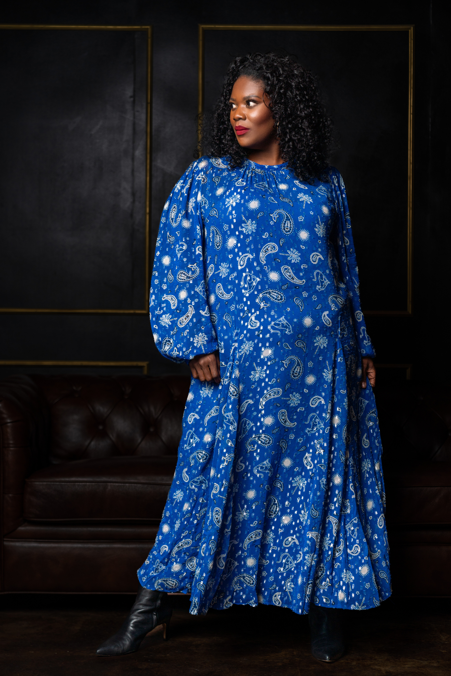 BLUE RUNNING PAISLEY BIBI DRESS – AMOUR781