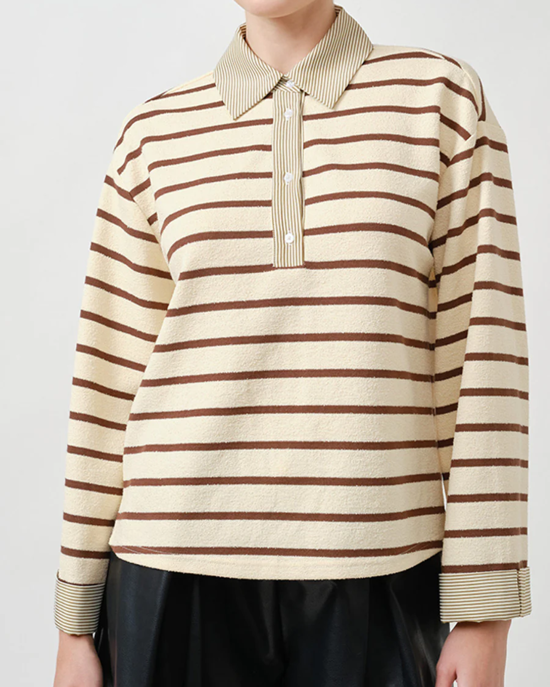 STRIPED POLO TOP WITH CONTRAST COLLAR plus-size - AMOUR781