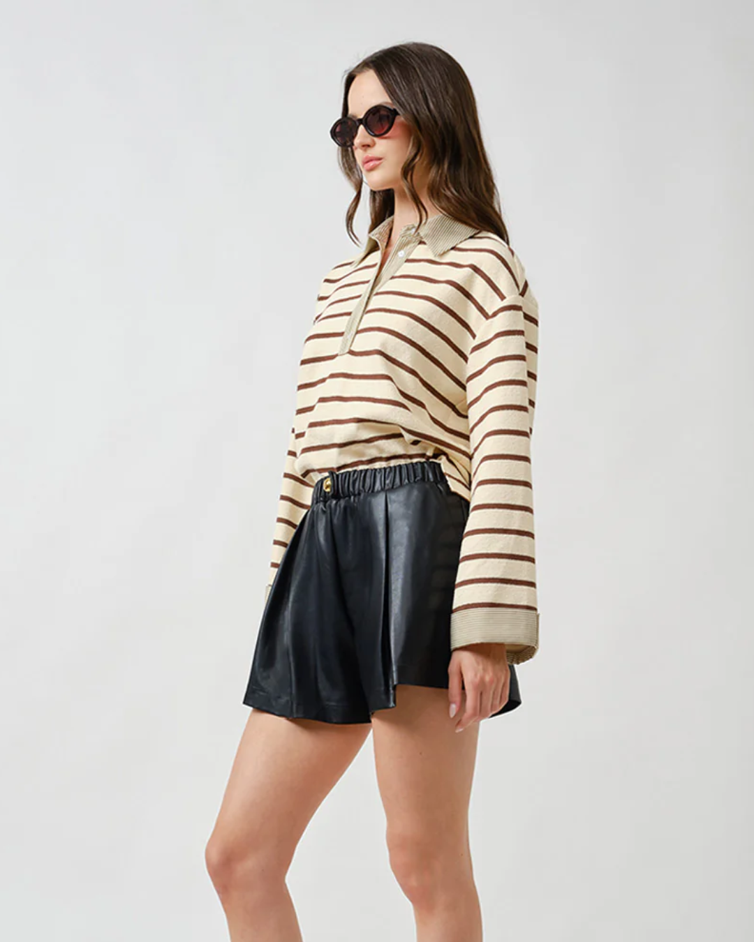 STRIPED POLO TOP WITH CONTRAST COLLAR plus-size - AMOUR781