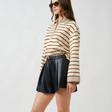 STRIPED POLO TOP WITH CONTRAST COLLAR plus-size - AMOUR781