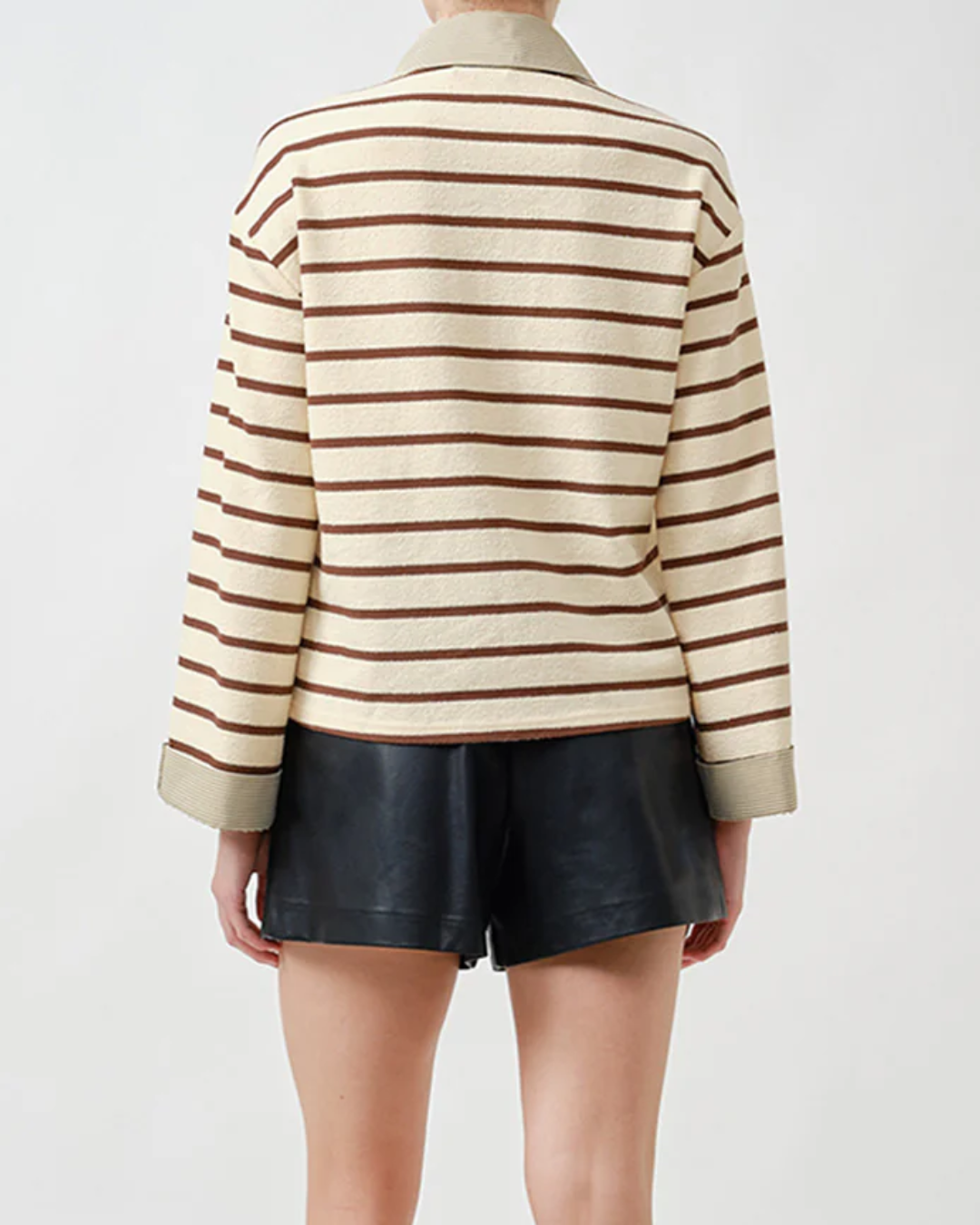 STRIPED POLO TOP WITH CONTRAST COLLAR plus-size - AMOUR781