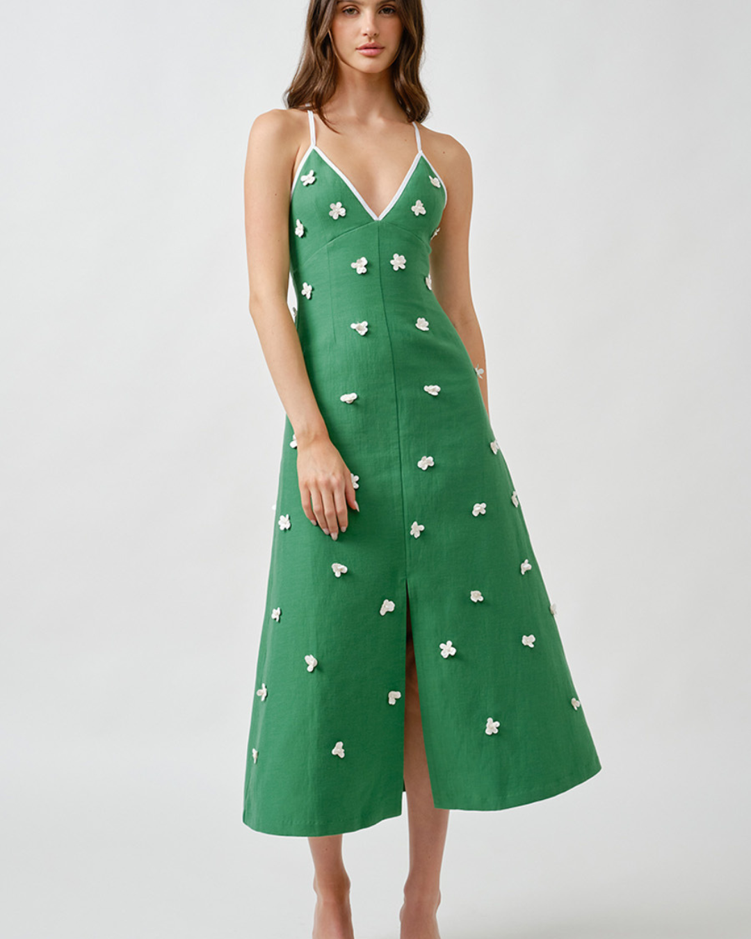 A LINE MIDI DRESS WITH SEQUIN FLOWER EMBELLISHMENT plus-size - AMOUR781