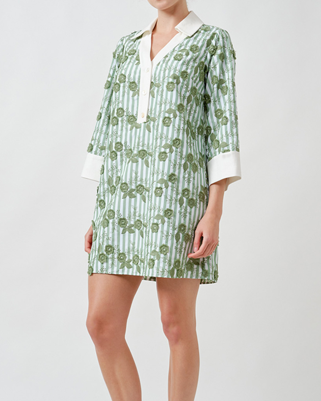 FLOWER EMBROIDERED STRIPE MINI TUNIC DRESS plus-size - AMOUR781