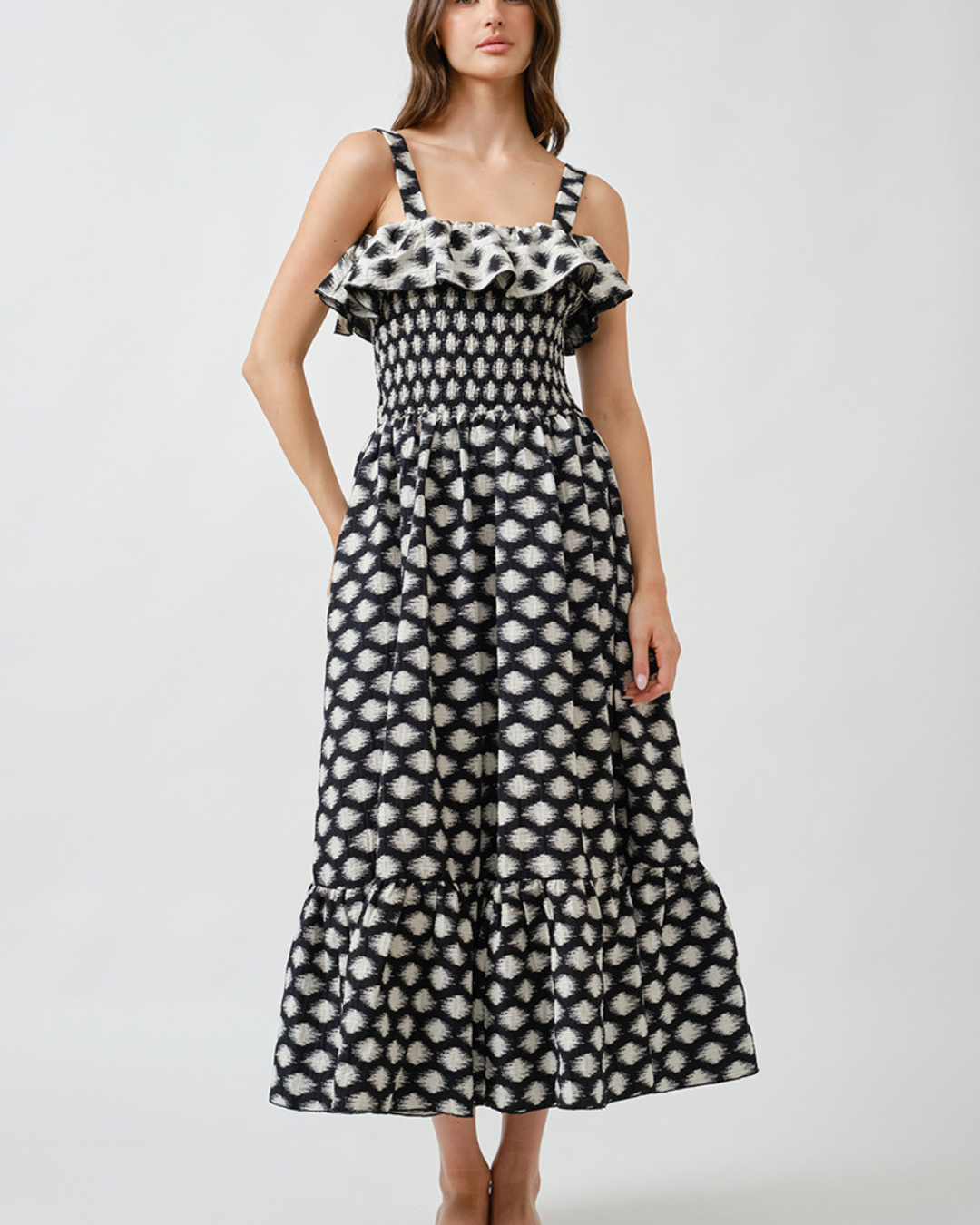 IKAT DOTTED SMOCKED MIDI DRESS plus-size - AMOUR781