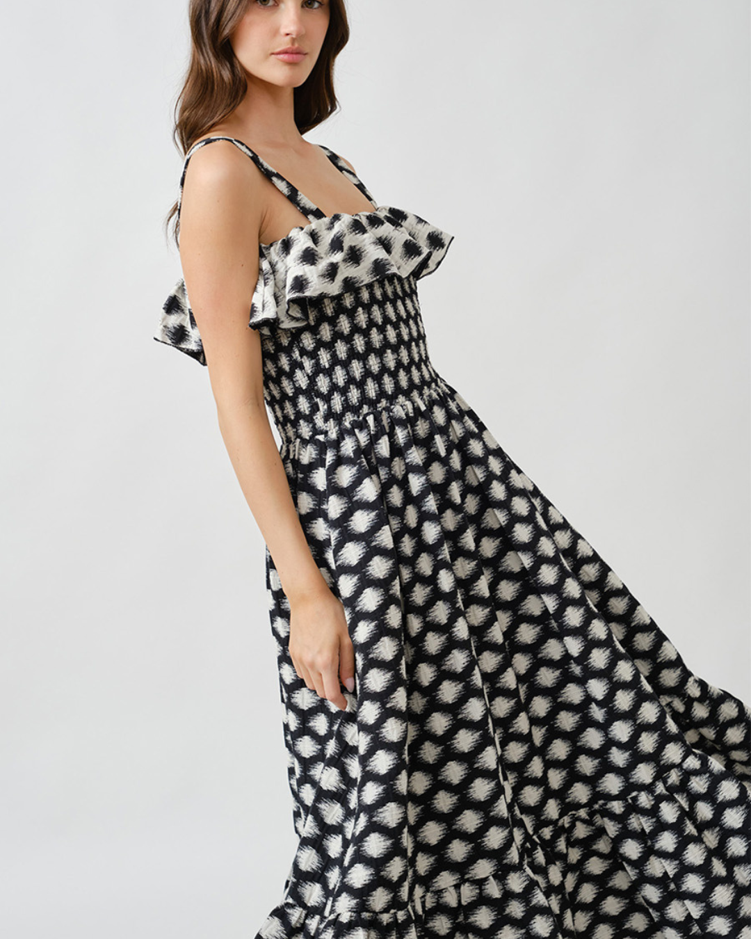 IKAT DOTTED SMOCKED MIDI DRESS plus-size - AMOUR781