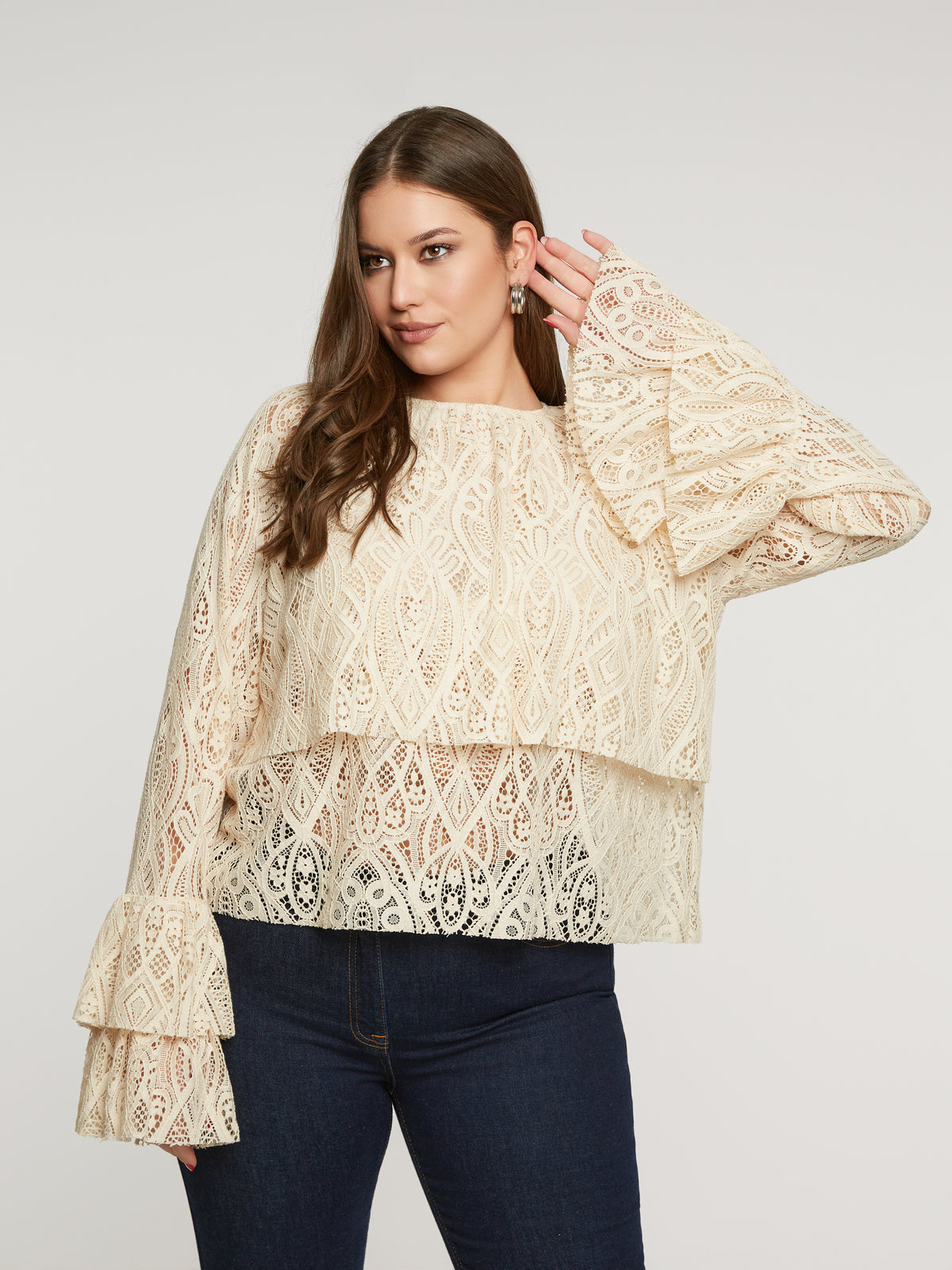LACEY TIERED LONG SLEEVE BLOUSE plus-size - AMOUR781