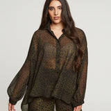 SHEER GREEN LEOPARD BUTTON UP plus-size - AMOUR781