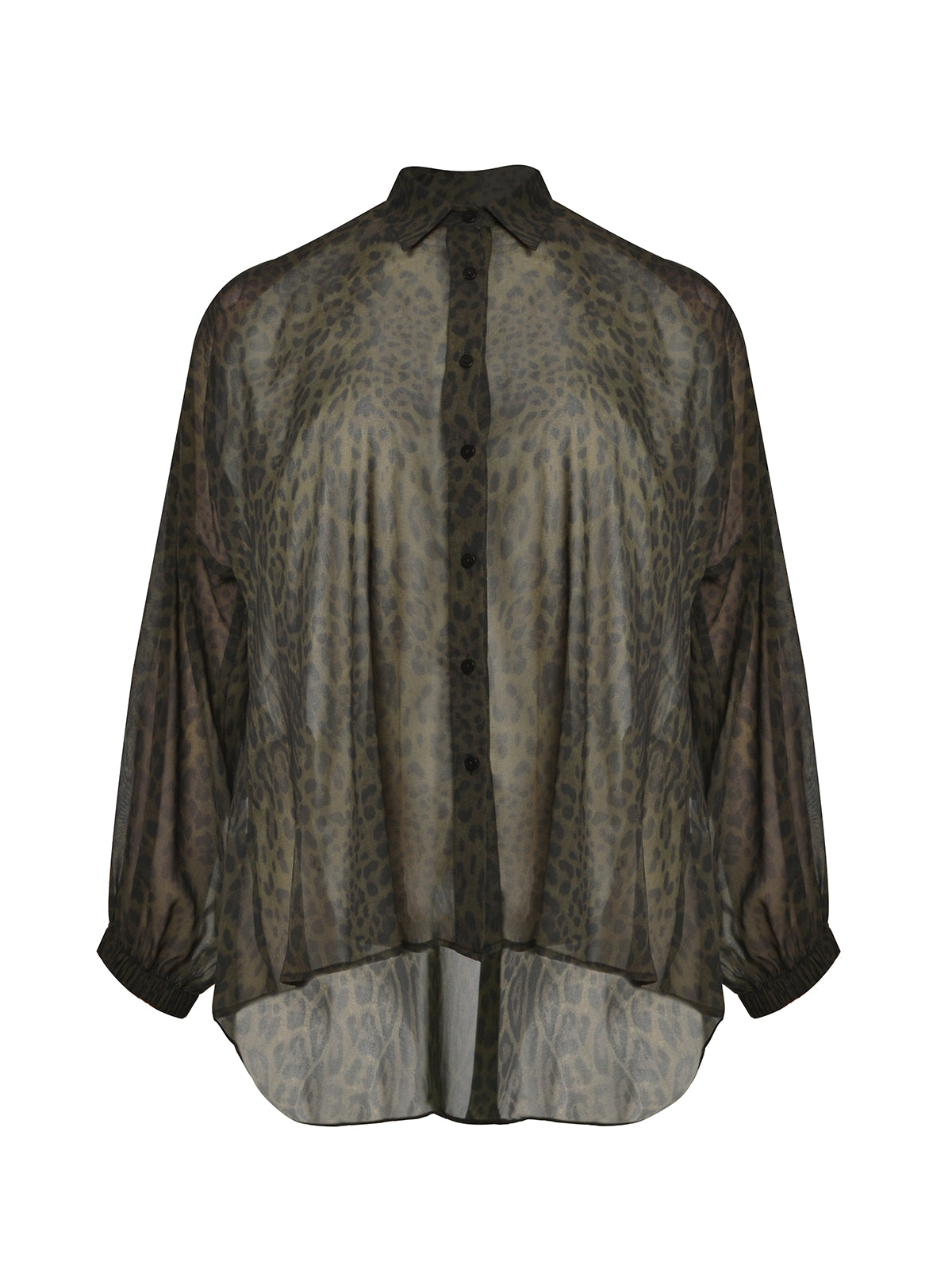 SHEER GREEN LEOPARD BUTTON UP plus-size - AMOUR781
