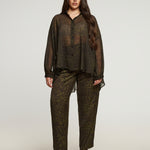 SHEER GREEN LEOPARD BUTTON UP plus-size - AMOUR781