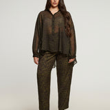 SHEER GREEN LEOPARD BUTTON UP plus-size - AMOUR781