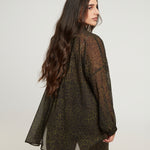 SHEER GREEN LEOPARD BUTTON UP plus-size - AMOUR781