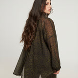 SHEER GREEN LEOPARD BUTTON UP plus-size - AMOUR781