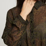 SHEER GREEN LEOPARD BUTTON UP plus-size - AMOUR781