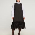 PINSTRIPE SHIFT DRESS WITH LACE HEM plus-size - AMOUR781