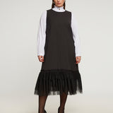 PINSTRIPE SHIFT DRESS WITH LACE HEM plus-size - AMOUR781