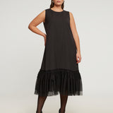 PINSTRIPE SHIFT DRESS WITH LACE HEM plus-size - AMOUR781