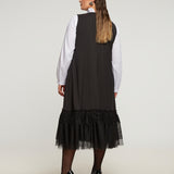 PINSTRIPE SHIFT DRESS WITH LACE HEM plus-size - AMOUR781
