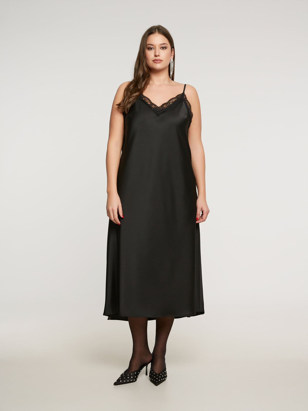 SILKY MIDI SLIP DRESS plus-size - AMOUR781