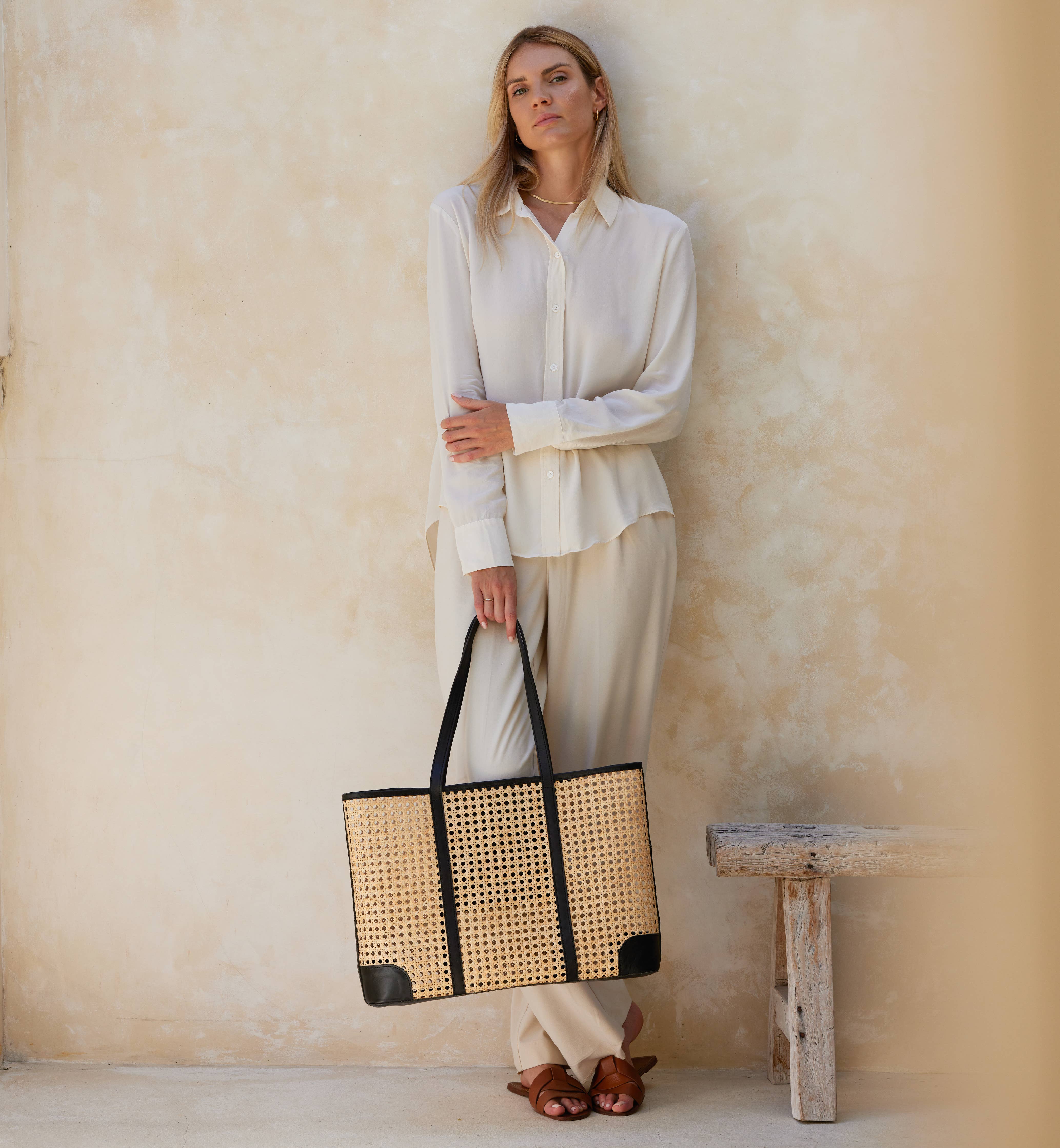 LARGE RATTAN CANE WEAVE HANDBAG plus-size - AMOUR781