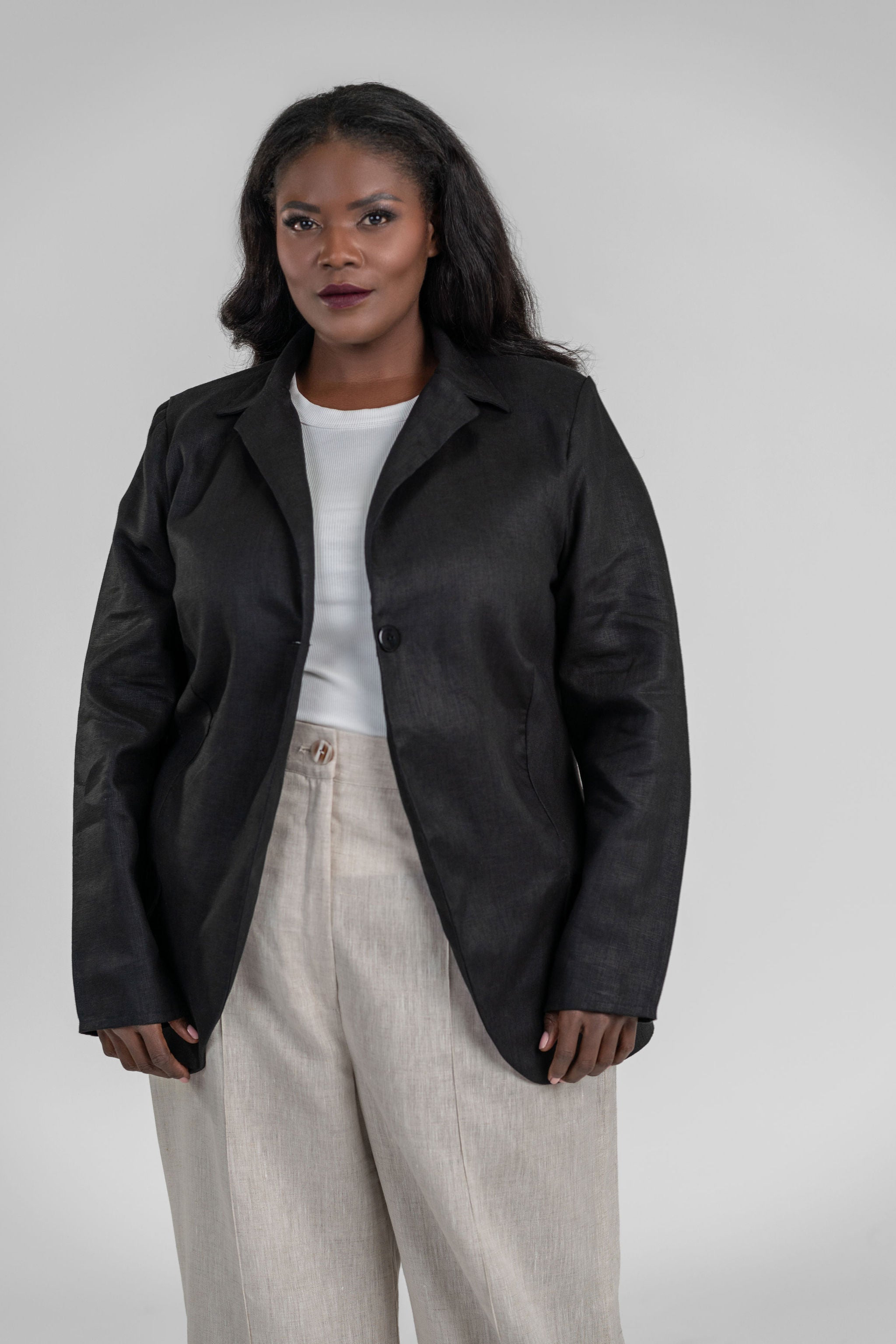 BLACK LINEN BLAZER plus-size - AMOUR781