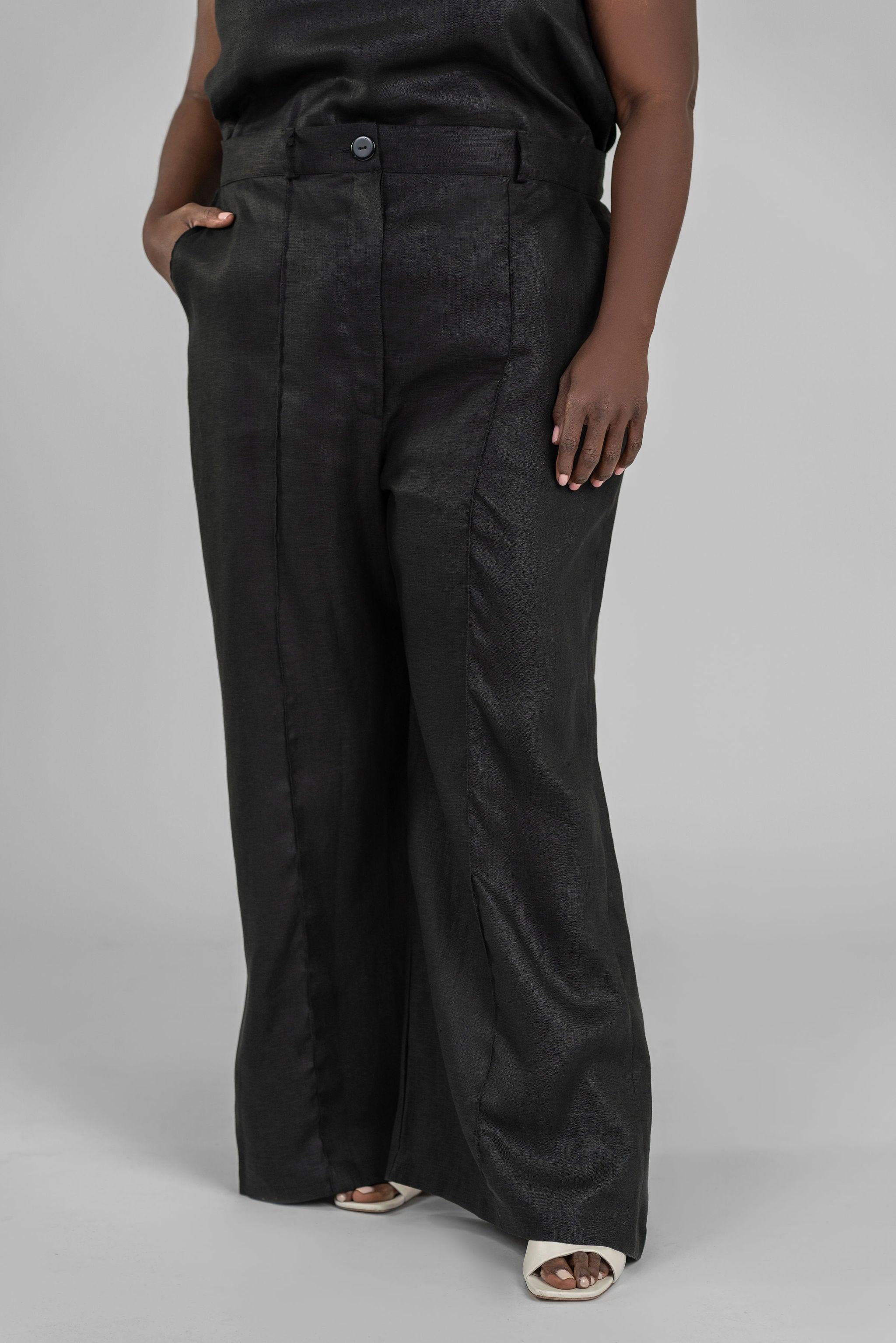 LINEN WIDE LEG PANTS - AMOUR781