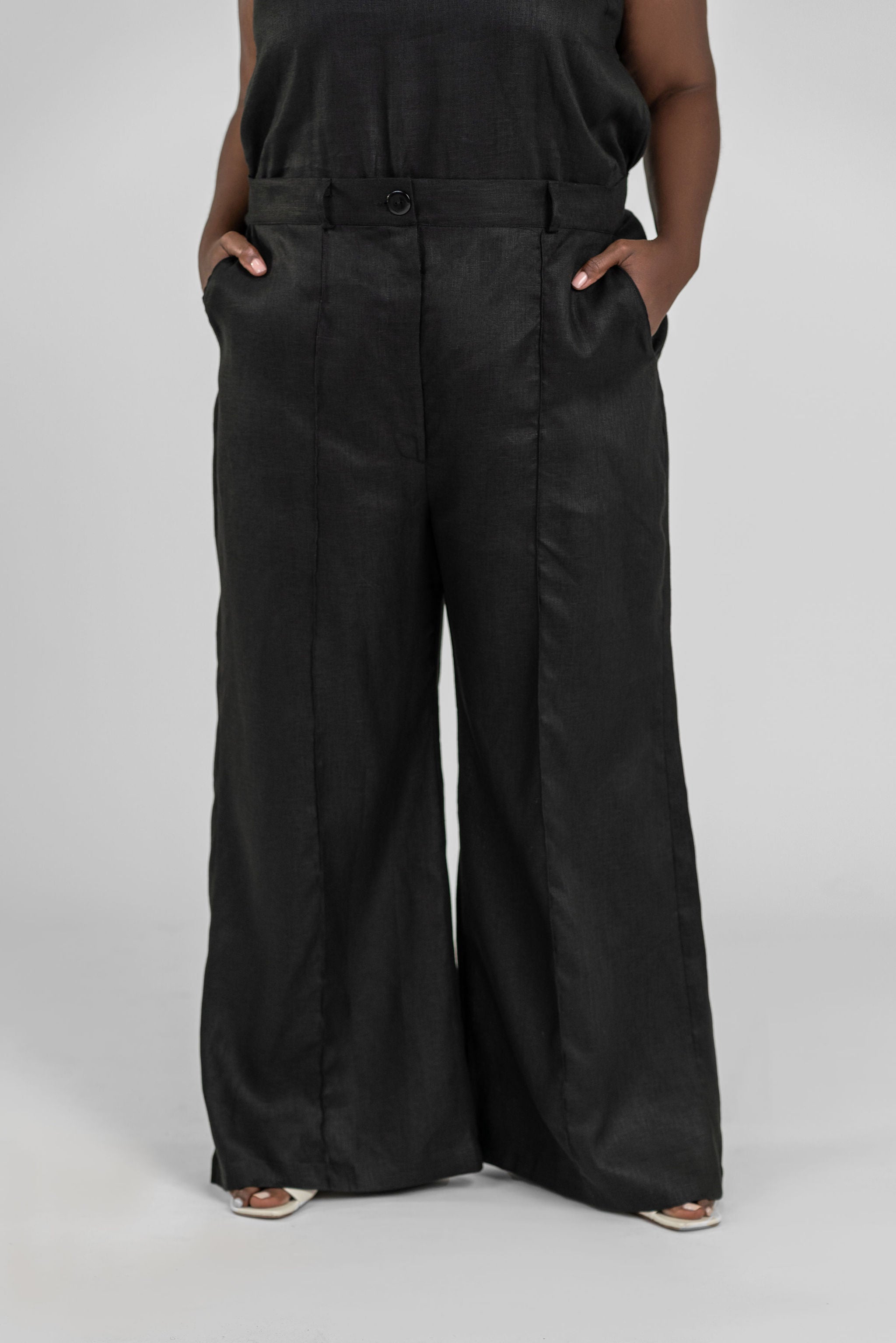 LINEN WIDE LEG PANTS - AMOUR781