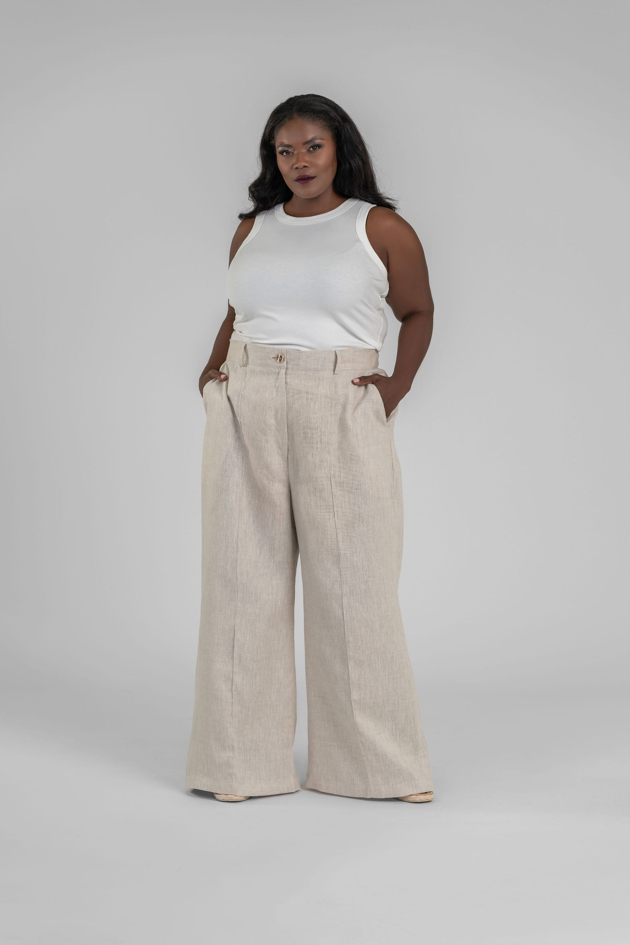 LINEN WIDE LEG PANTS plus-size - AMOUR781