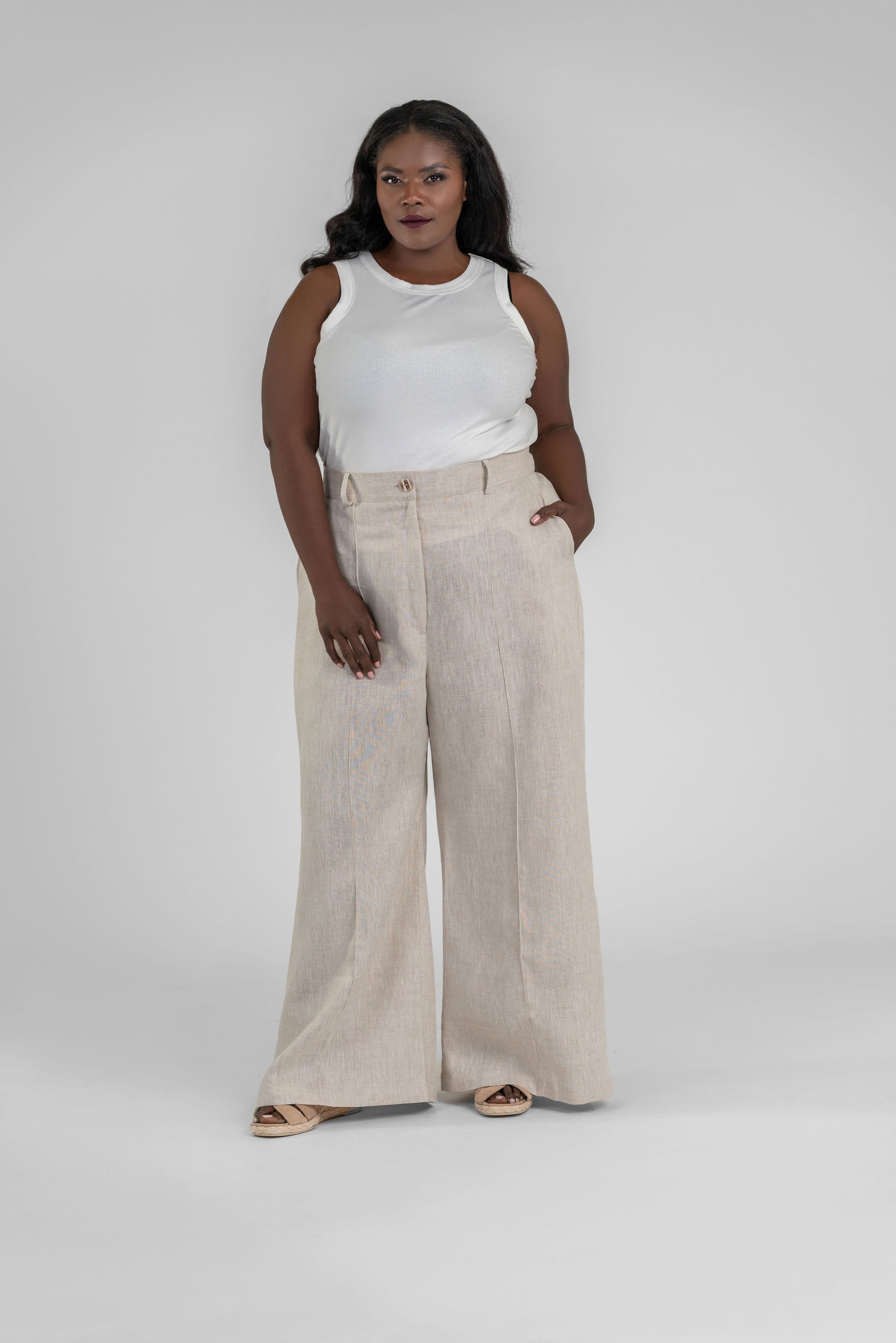 LINEN WIDE LEG PANTS plus-size - AMOUR781