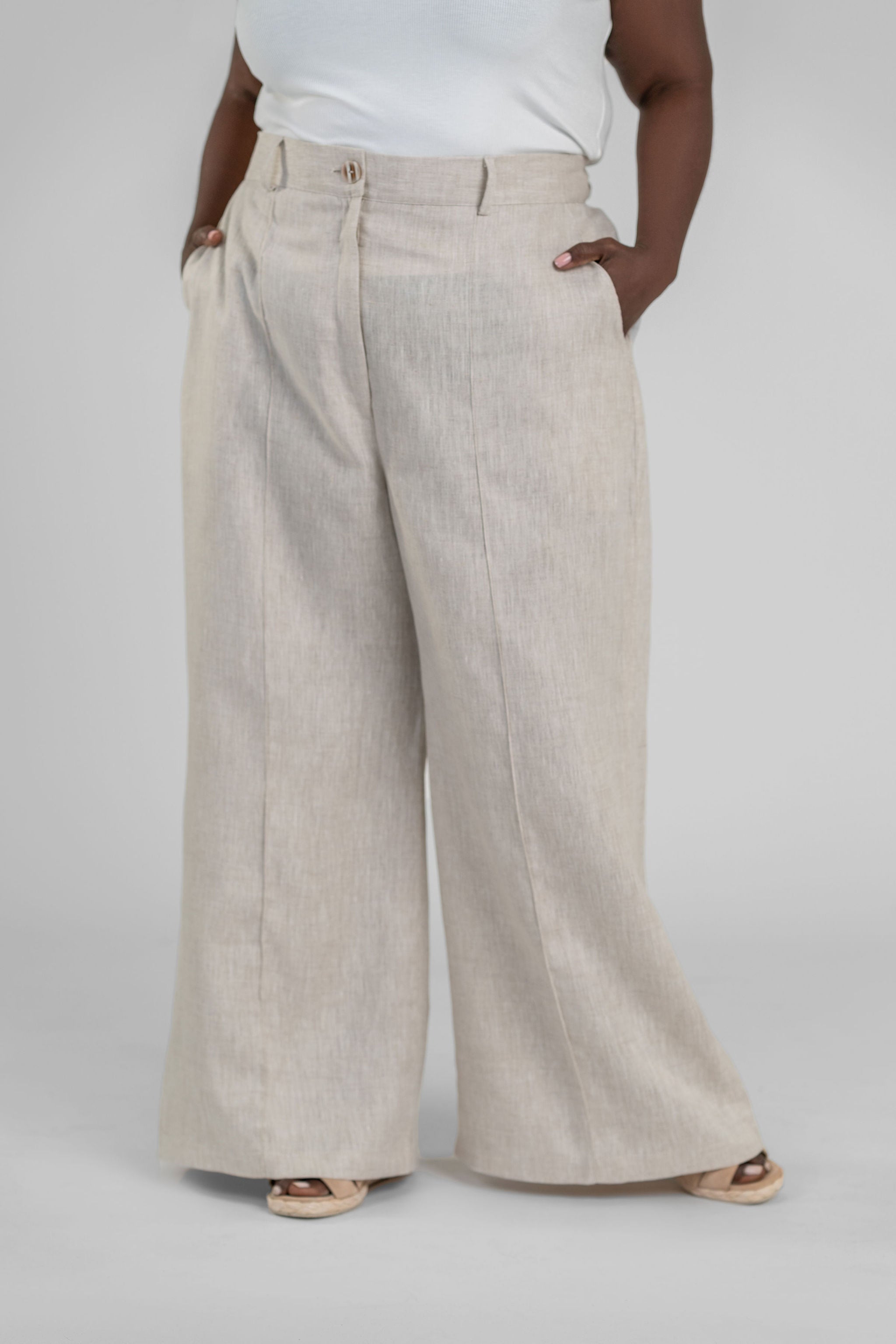 LINEN WIDE LEG PANTS plus-size - AMOUR781