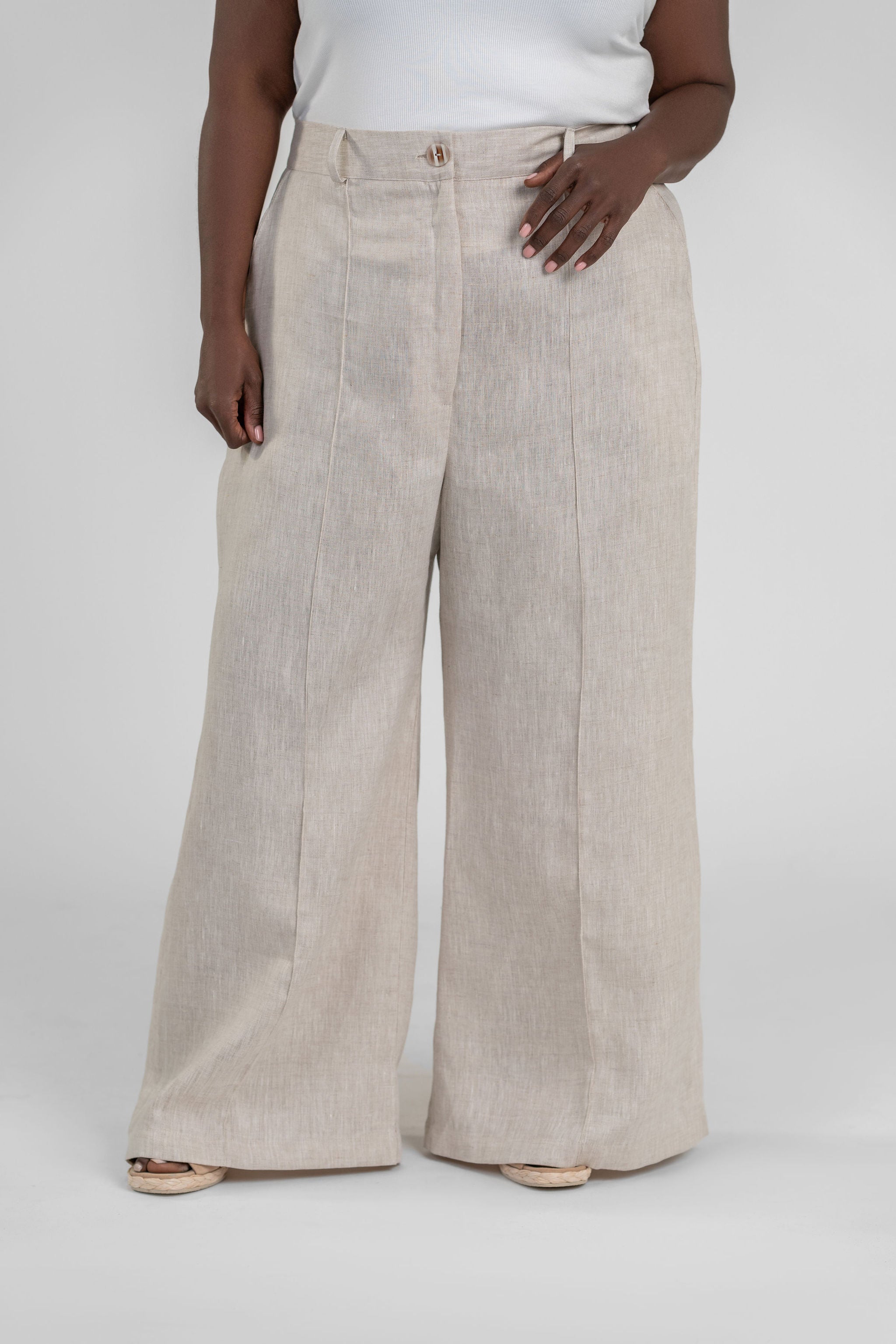 LINEN WIDE LEG PANTS plus-size - AMOUR781