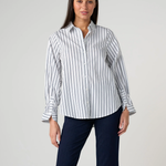 Adjustable Sleeve Button Front with stripes plus-size - AMOUR781