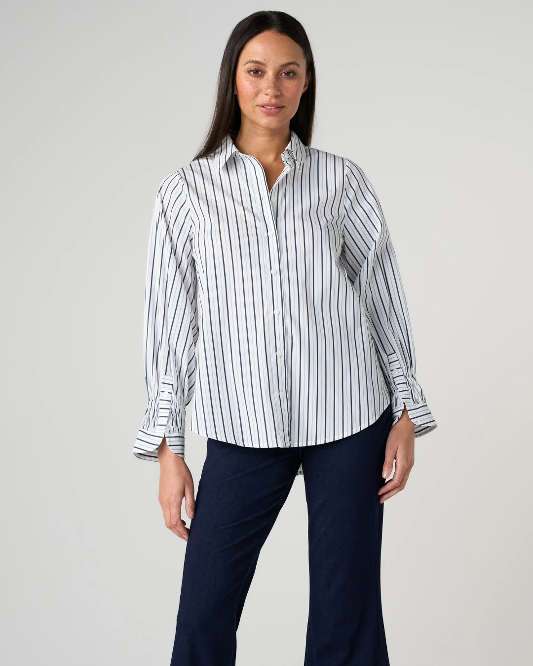 Adjustable Sleeve Button Front with stripes plus-size - AMOUR781