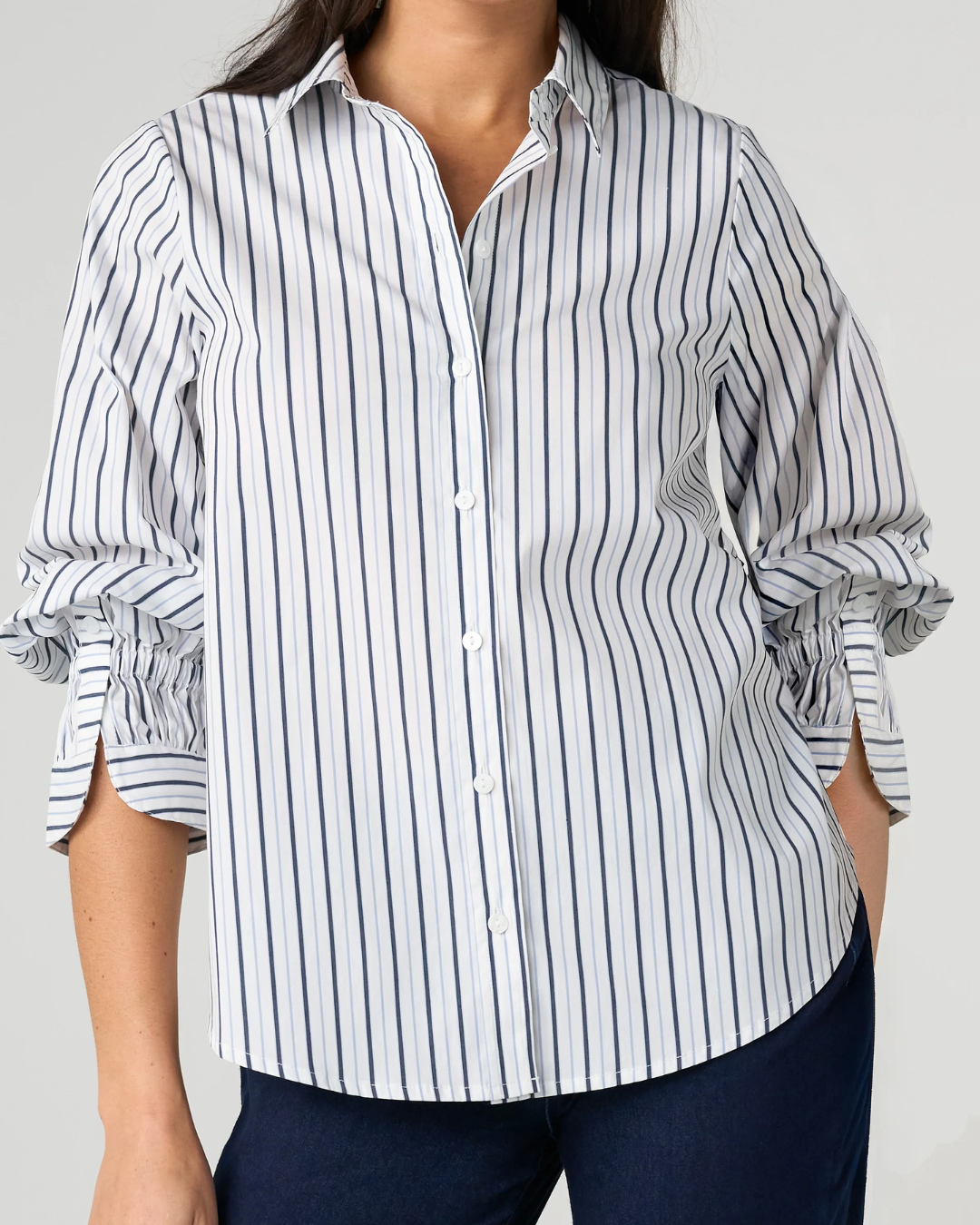 Adjustable Sleeve Button Front with stripes plus-size - AMOUR781