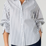 Adjustable Sleeve Button Front with stripes plus-size - AMOUR781