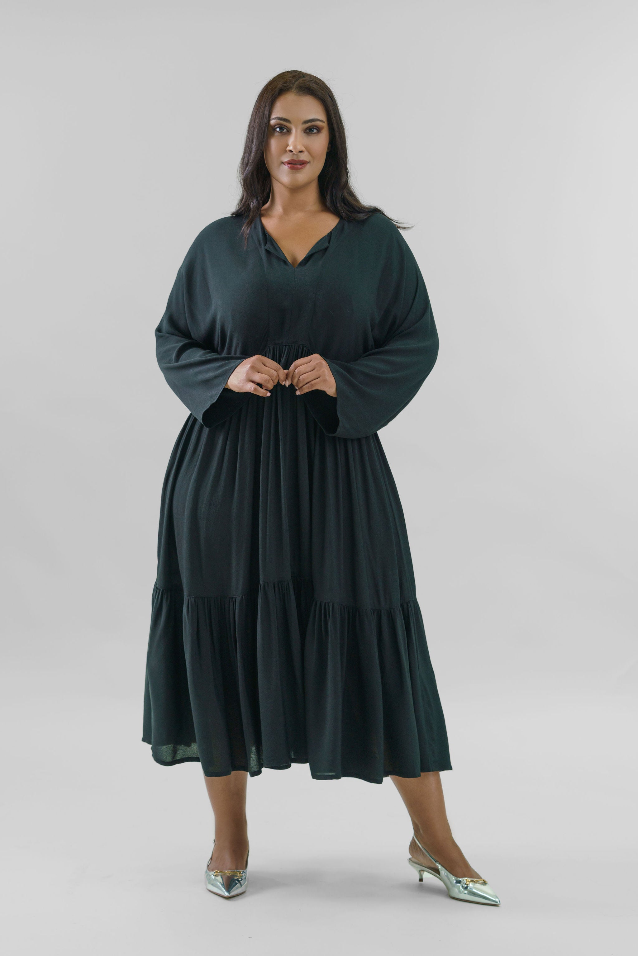 CREPE VISCOSE FLOUNCE DRESS plus-size - AMOUR781