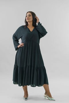 CREPE VISCOSE FLOUNCE DRESS plus-size - AMOUR781