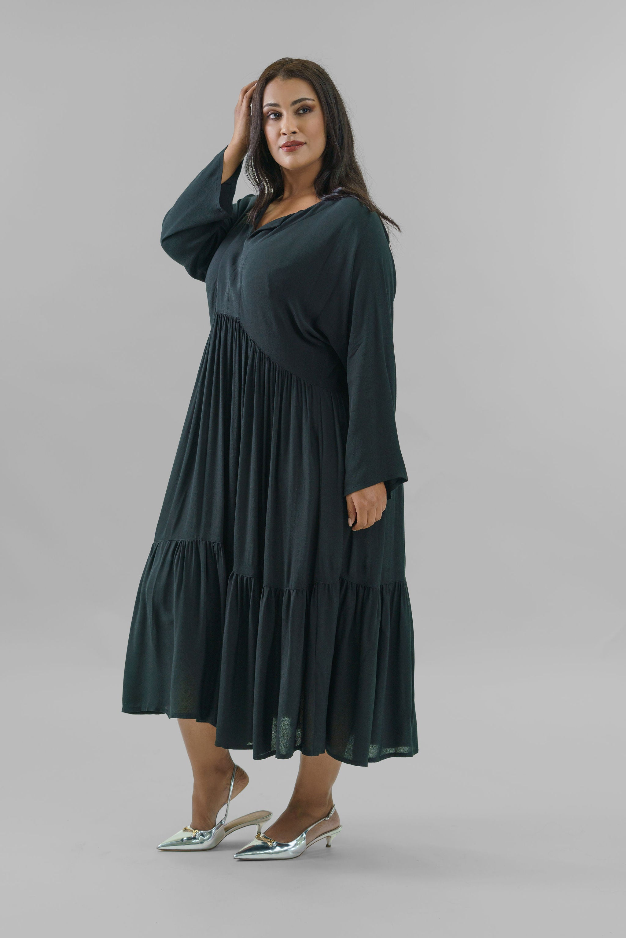 CREPE VISCOSE FLOUNCE DRESS plus-size - AMOUR781