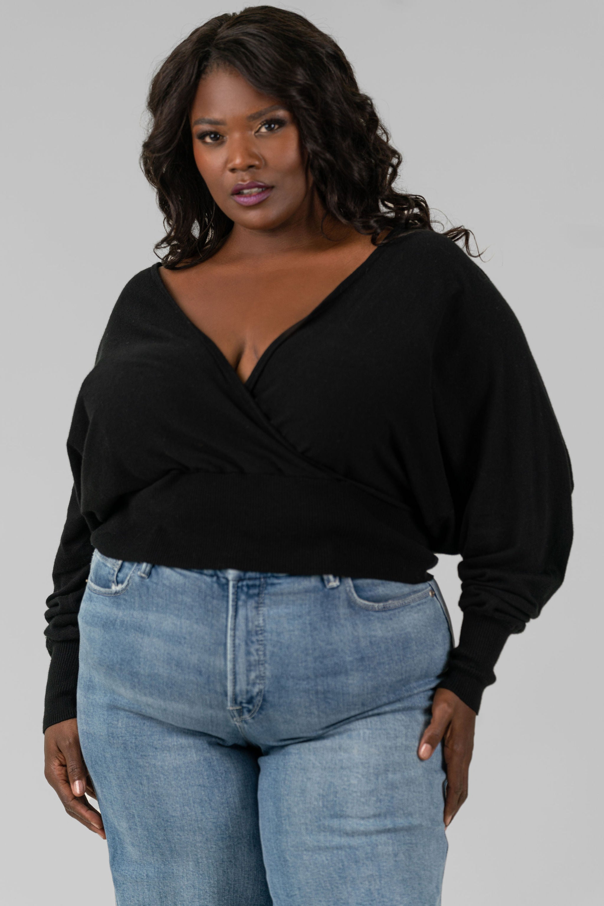 MULLEIN COTTON WRAP SWEATER plus-size - AMOUR781