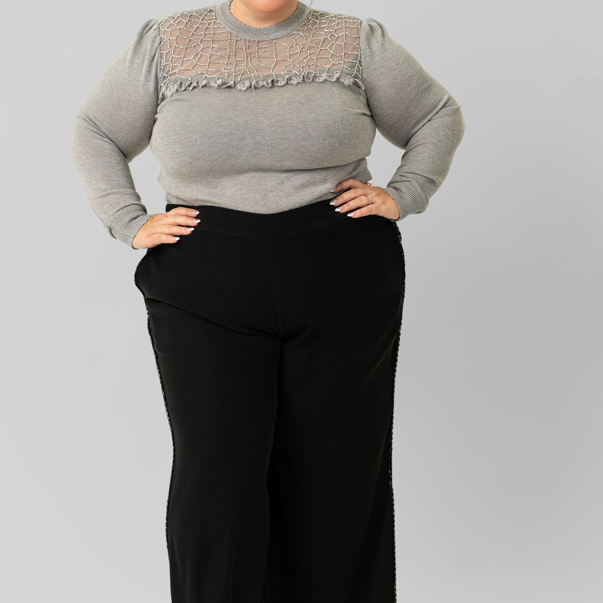 WIDE LEG SEQUIN STRIPE PANT plus-size - AMOUR781