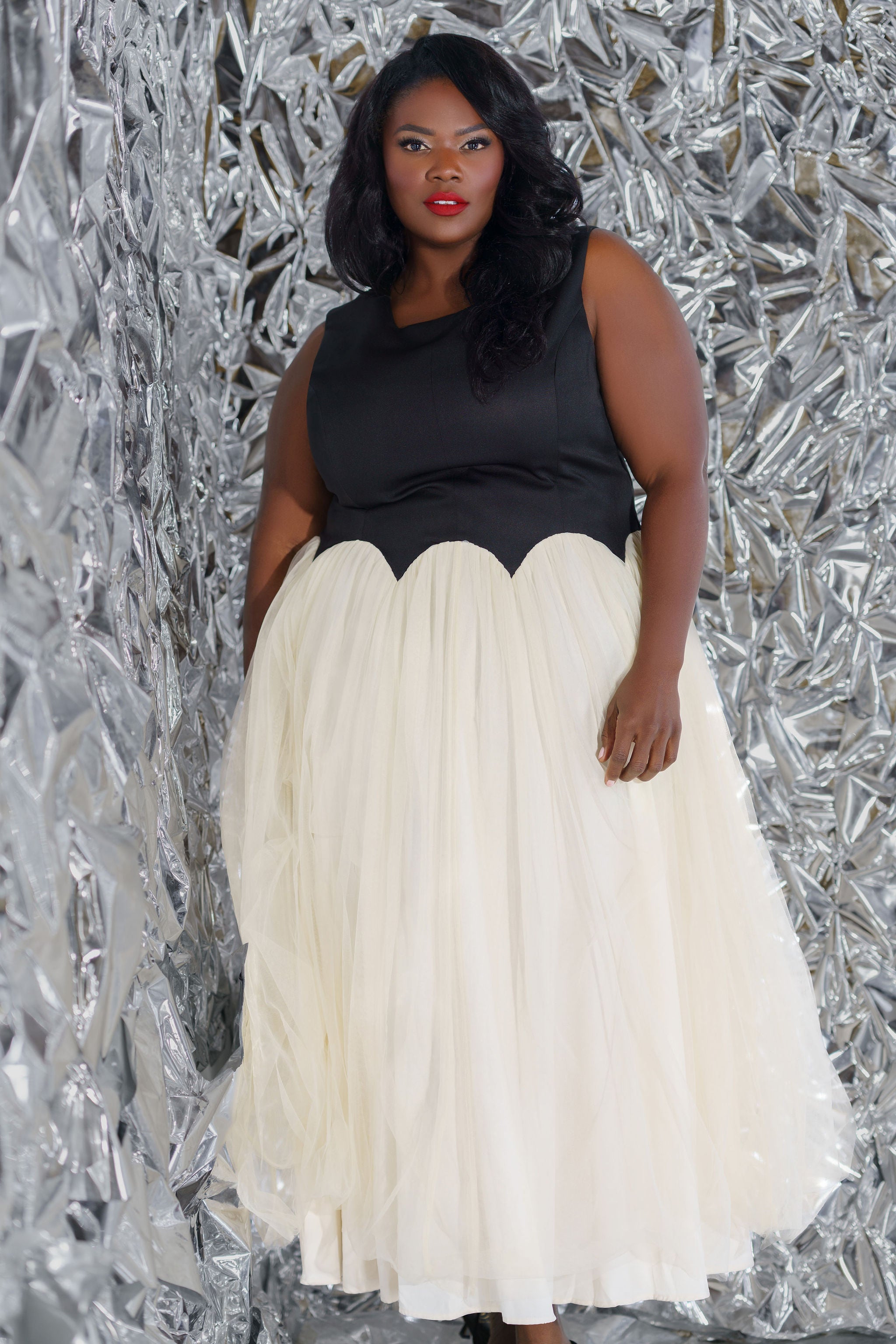 BLACK AND CREAM MONIKA DRESS plus-size - AMOUR781