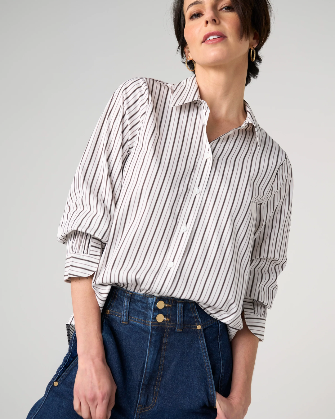 Adjustable Sleeve Button Front plus-size - AMOUR781