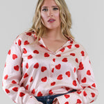 DARIA FRENCH CUFF SILK BLOUSE - Raspberry Heart plus-size - AMOUR781