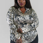 DARIA FRENCH CUFF SILK BLOUSE - Zebra Graze plus-size - AMOUR781