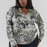 DARIA FRENCH CUFF SILK BLOUSE - Zebra Graze plus-size - AMOUR781