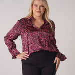 DARIA FRENCH CUFF SILK BLOUSE - Red Sequin - AMOUR781